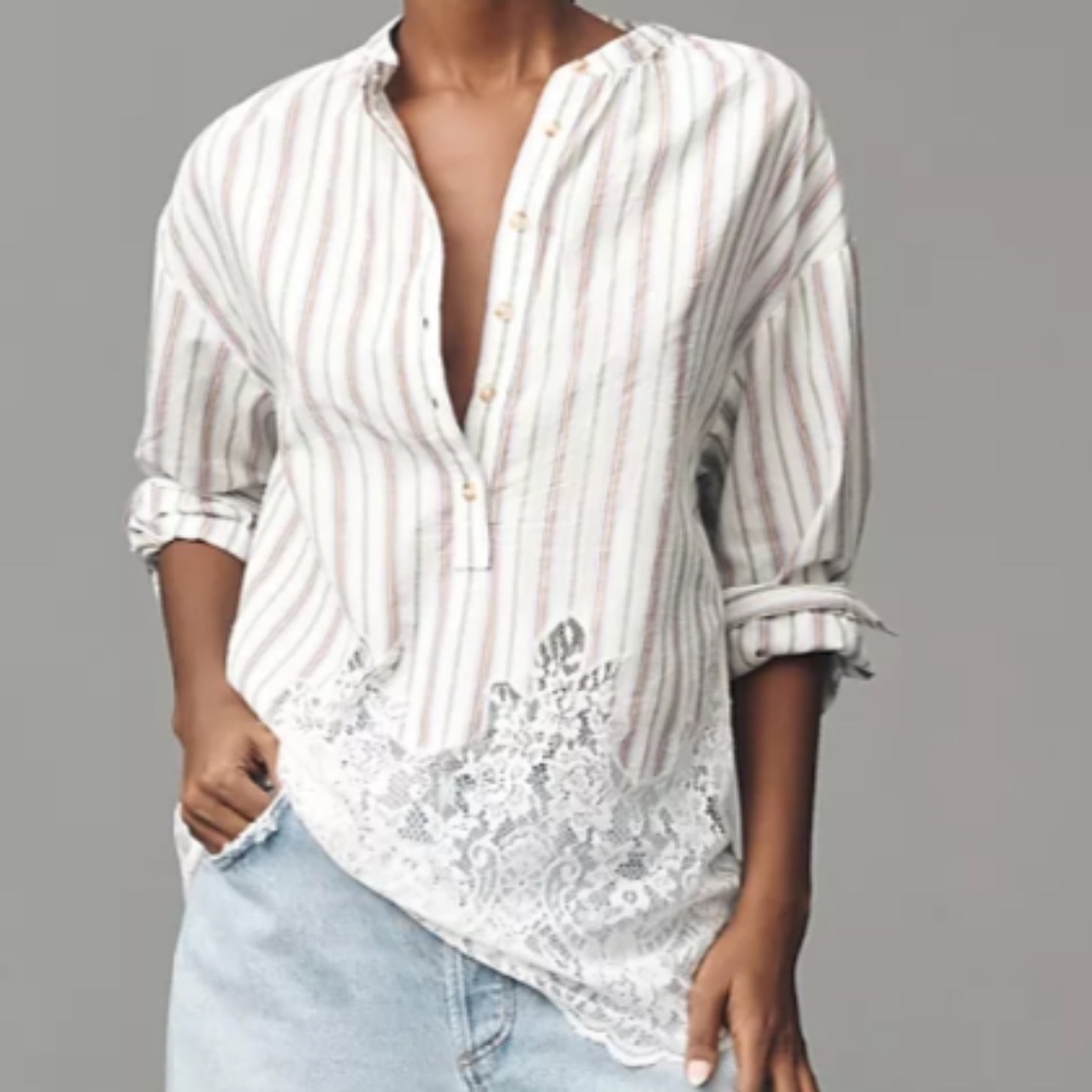 NWT ANTHROPOLOG Pilcro Long-Sleeve Lacey Cotton Tunic Top New with tag Size US1X